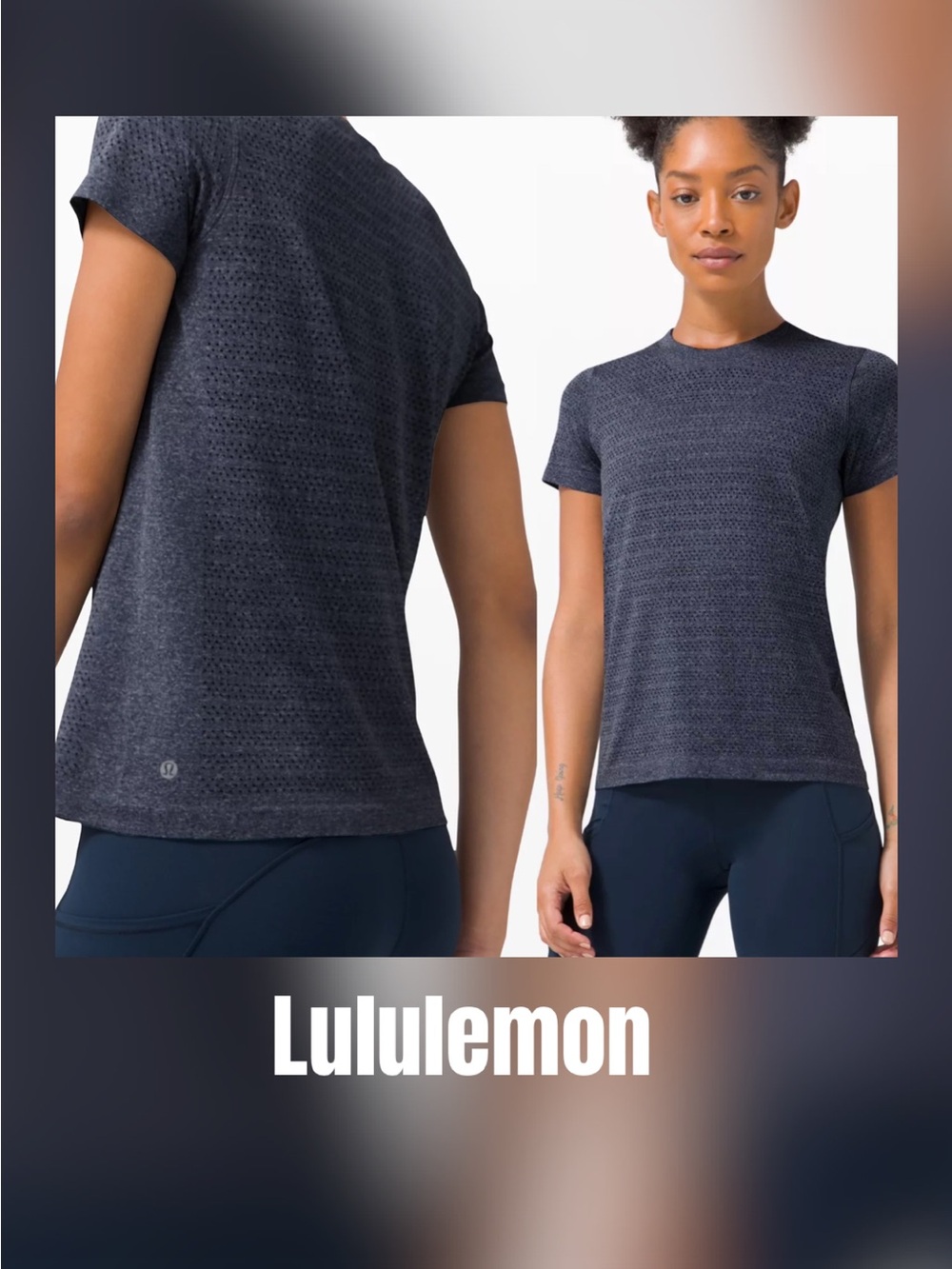 lululemon athletica Women's Heathered Black Mesh Short Sleeve Tee